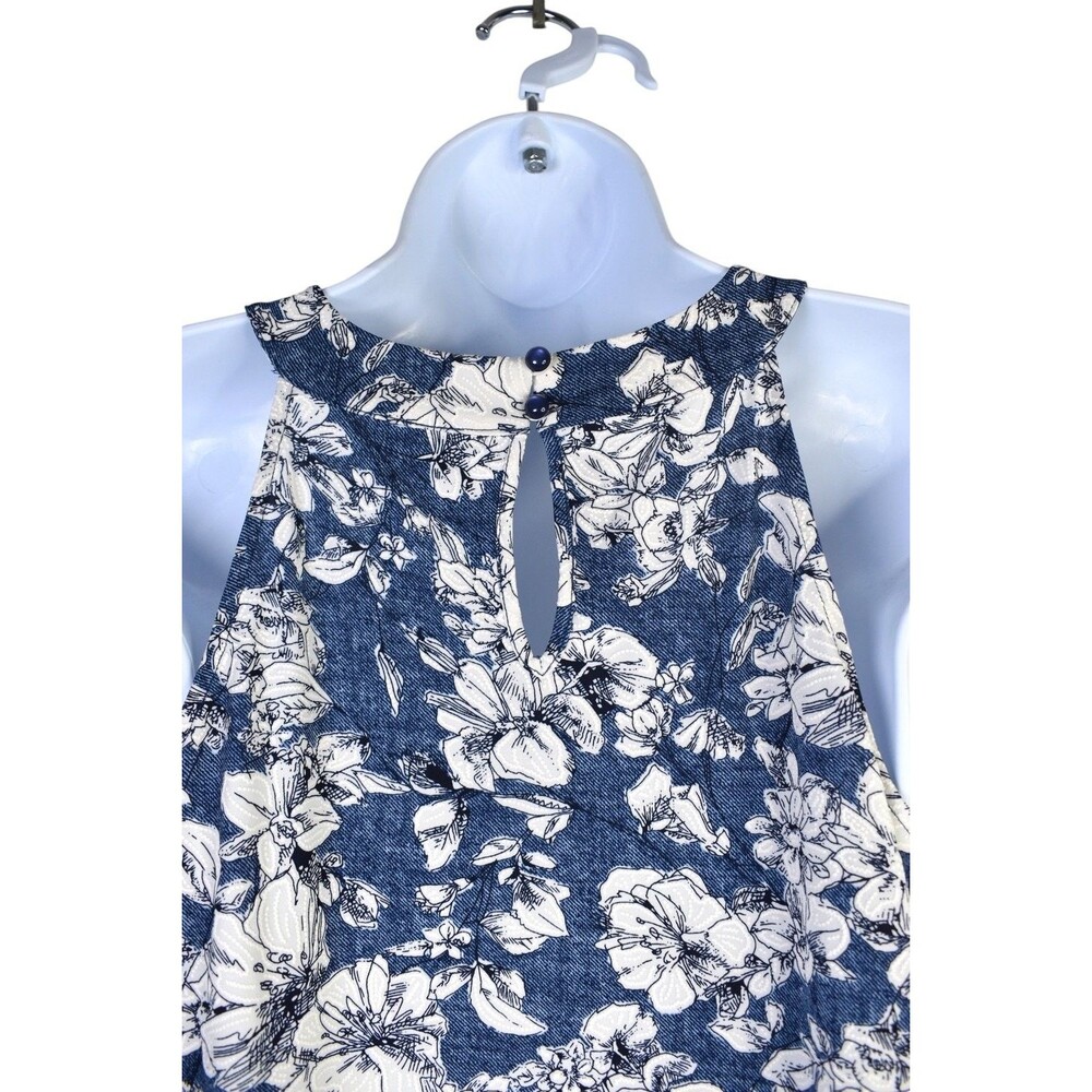 Fortune + Ivy Top Womens S Blue Floral Sleeveless Halter Neck Keyhole Back - Picture 5 of 8
